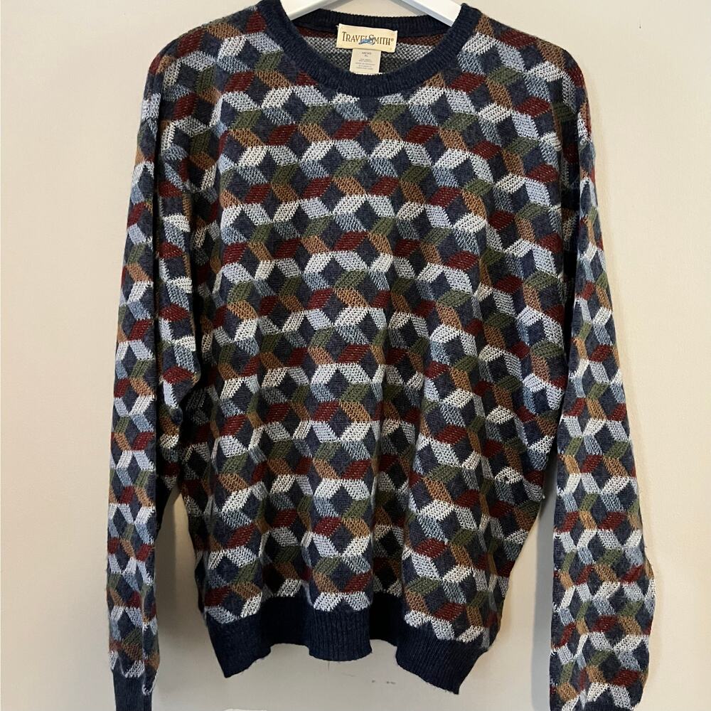 Vintage y2k TravelSmith Geometric Wool Blend Crewneck Sweater
